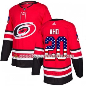 Carolina Hurricanes Sebastian Aho 20 Adidas 2017-2018 Rood USA Flag Fashion Authentic Shirt - Mannen